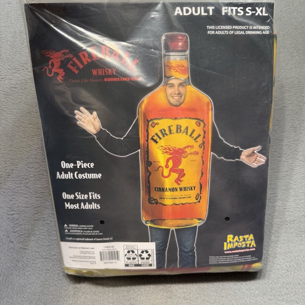 Fireball Whisky Bottle Adult Halloween Costume One Size S-XL Rasta Imposta NWT